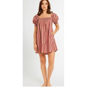 Mille Resort & Travel Jane A-line Mini Dress Womens Size S Pockets Puff Sleeve